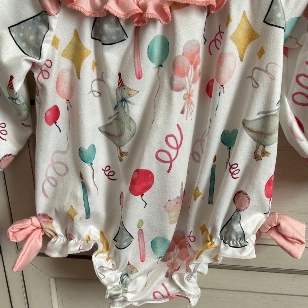 Pink and White Baby Romper with Headband - Silly Goose Birthday - Picture 4 of 5